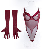 Sexy Lingerie See-Through Bodysuit with Gloves