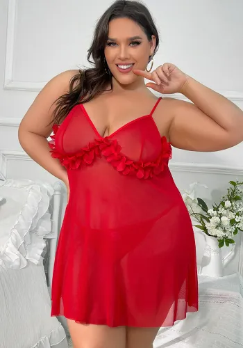 Red See-Through Night dress Plus Sexy Lingerie Set