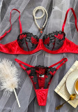 Sexy Mesh Embroidery See-Through Multi-Colored Sexy Lingerie Bra and Pantie Set For Women
