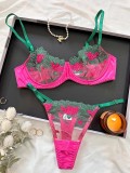 Sexy Mesh Embroidery See-Through Multi-Colored Sexy Lingerie Bra and Pantie Set For Women