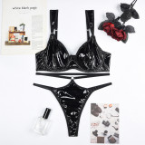 Black Patent PU-Leather Bra Pantie Sexy Lingerie Set(without gloves)