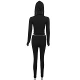 Casual Hooded Zipper Top and High Waist Pants Tracksuit