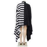 Striped Ruffles Shawl Bat Sleeves Oversized Fashion Dress