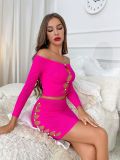 Hollow Out Mesh Pearl Sexy Lingerie Long Sleeve 2PCS Skirt Set