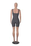 Solid Sleeveless Ribbed Square Neck Tight Rompers