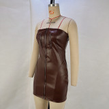 Strapless PU-Leather Zipper Winter Bodycon Dress