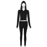 Casual Hooded Zipper Top and High Waist Pants Tracksuit