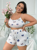Plus Size Butterfly Print Pajamas Shorts Set Sexy Lingerie
