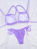 Purple Halter Low Back Lace Up Bikini Set