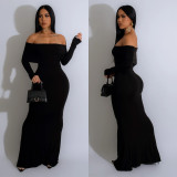 Solid Sexy Off Shoulder Slim Fit Maxi Dress