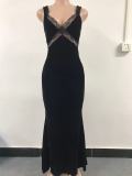 Elegant Straps Sleeveless Velvet Evening Dresss