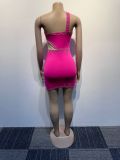 Sexy Hot Pink Stretch Rhinestone Mesh Patchwork Sleeveless Bodycon Dress