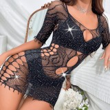 Sexy Hollow Out Rhinestone Mesh Dress Sexy Lingerie