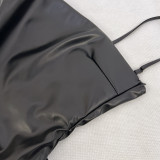Sexy PU Leather Lace-Up Back Slit Midi Dress