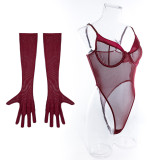 Sexy Lingerie See-Through Bodysuit with Gloves