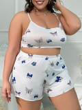 Plus Size Butterfly Print Pajamas Shorts Set Sexy Lingerie