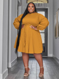 Solid Braided Belted Fashion Plus Size Dress