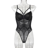 Solid Mesh Patchwork One-piece Sexy Teddies Lingerie