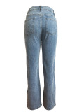 Stretch Denim Pants Hollow Straight Leg Stylish Jeans