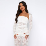 Lace Strapless Top with Shrug and Pants Sexy Three-Piece Set
