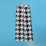 Fashion Printed Plaid Tie Front Slash Shoulder Top and Pants 2PC Set