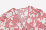 Retro Floral Print V-Neck Slim Waist Belted Long Dress