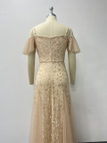 Straps Off Shoulder Mesh Embroidered Elegant Evening Dress