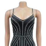 Solid Rhinestone Cami Slim Party Maxi Dress