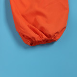 Sexy Orange Deep V Open Back Lace-Up Lantern Sleeve Wide Legs Jumpsuit