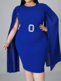 Blue Shawl Sleeve Midi Bodycon Dress