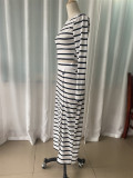 Striped Long Sleeve Crop Top and Button Skirt 2PCS Set