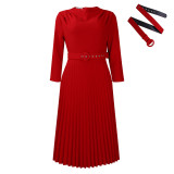 Fashion Chic Elegant Solid Plus Size Pleated Dress