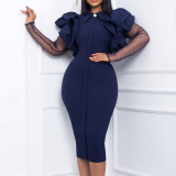 Plus Size Mesh Sleeve OL Chic Career African dress