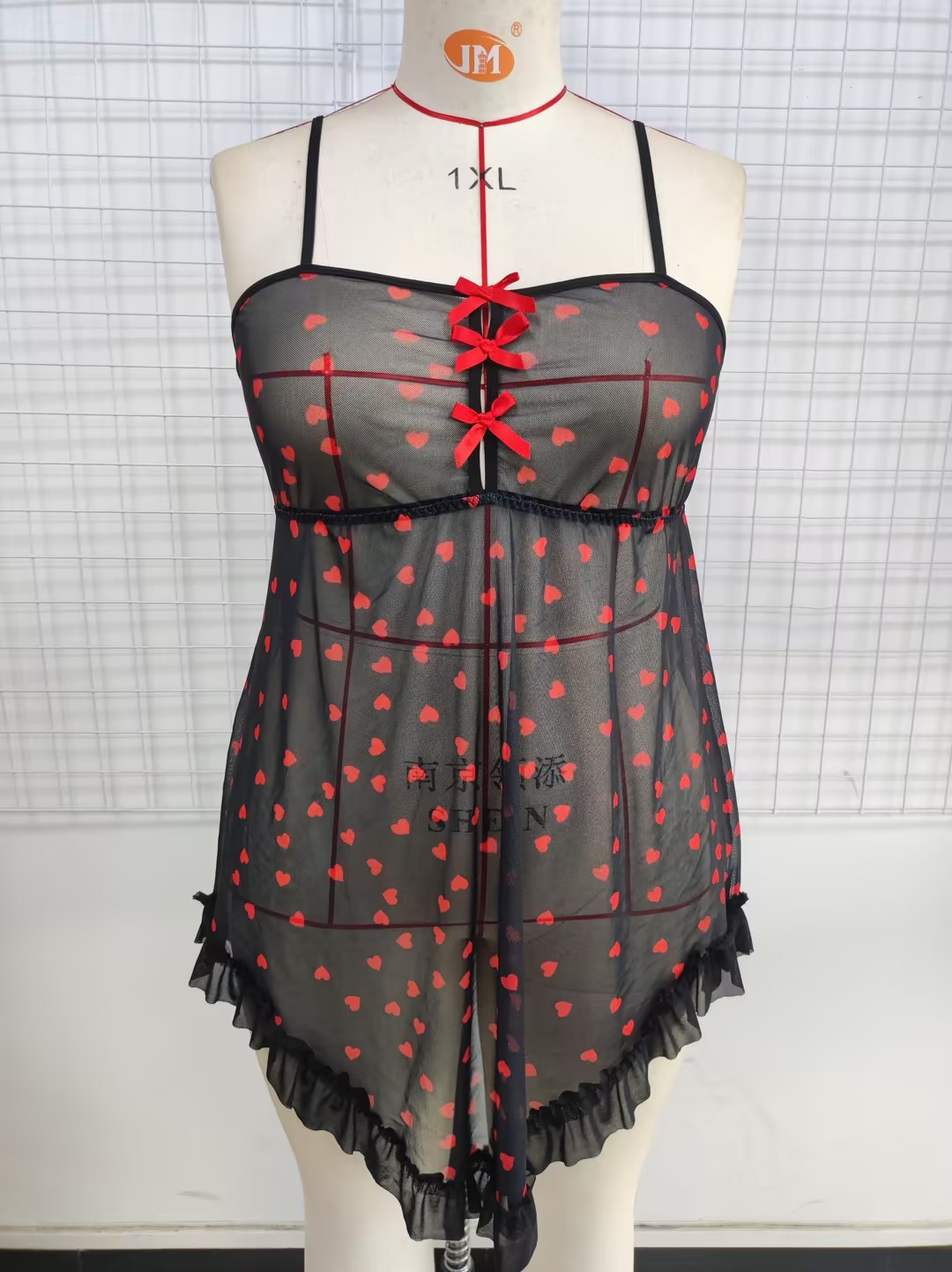 Sexy Lingerie Plus Size See Through Mesh Heart Print Cami Nightgown US$  6.57 - www.lover-pretty.com