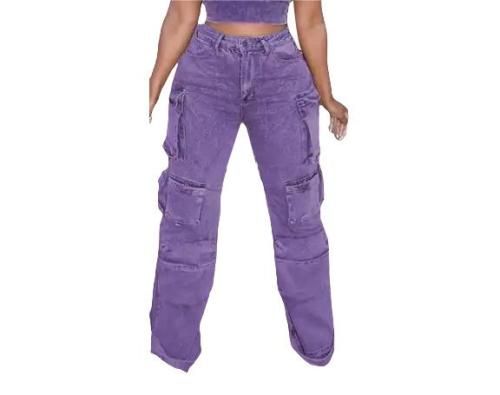 Purple Casual Tie Dye Denim Cargo Pants