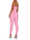 Sexy Sleeveless Ribbed Cami Low Back Tight Jumpsuit
