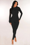 Ribbed Mock Neck Tight Sports Jumpsuit