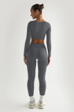 Solid Two-piece Set Long Sleeve Square Neck Top and Pants