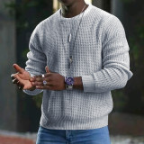Men's Casual Solid Waffle Round Neck Top