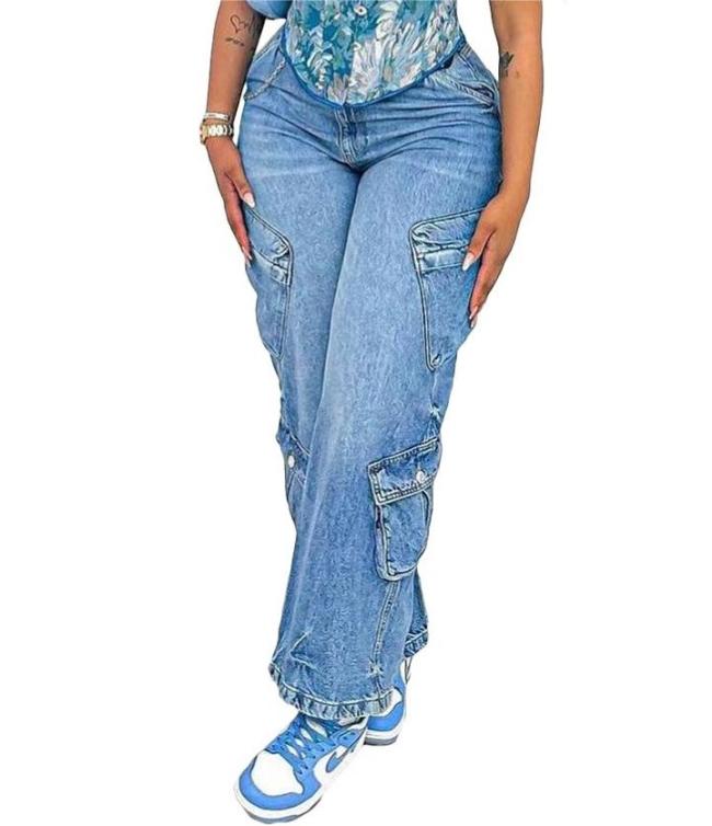 Stylish Multi Pockets Straight Leg Casual Jeans