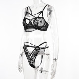 Black Lacemesh Embroidered Hollow Sexy Lingerie Set Womens Underwear