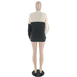 Fashion Color Block Long Sleeve Cardigan Sweater