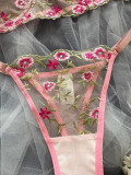 Embroidered Floral See-Through Sexy Lingerie Set