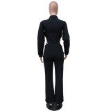 Black Stretch Cutout Waist Fashion Denim Jumpsuit