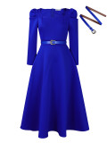 Plus Size Puff Sleeve Belted Party Dress