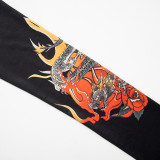 Chinese Dragon Print Round Neck Ruffle Hem Long Sleeve T-Shirt