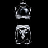 Halter Neck Sexy See-Through Embroidered 4PCS Lingerie Set
