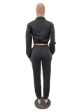 Fashion Casual Contrast Color Cropped Jacket Pants Two-Piece Set