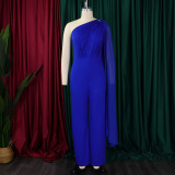 Solid Sexy One Shoulder Party Wide Leg Jumpsuit