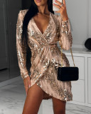 Sequin Ruched Long Sleeve Sexy Dress